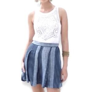 Ace & Jig Boro Indigo Blue Striped Cotton Linen Side Pocket Pleated Mini Skirt S